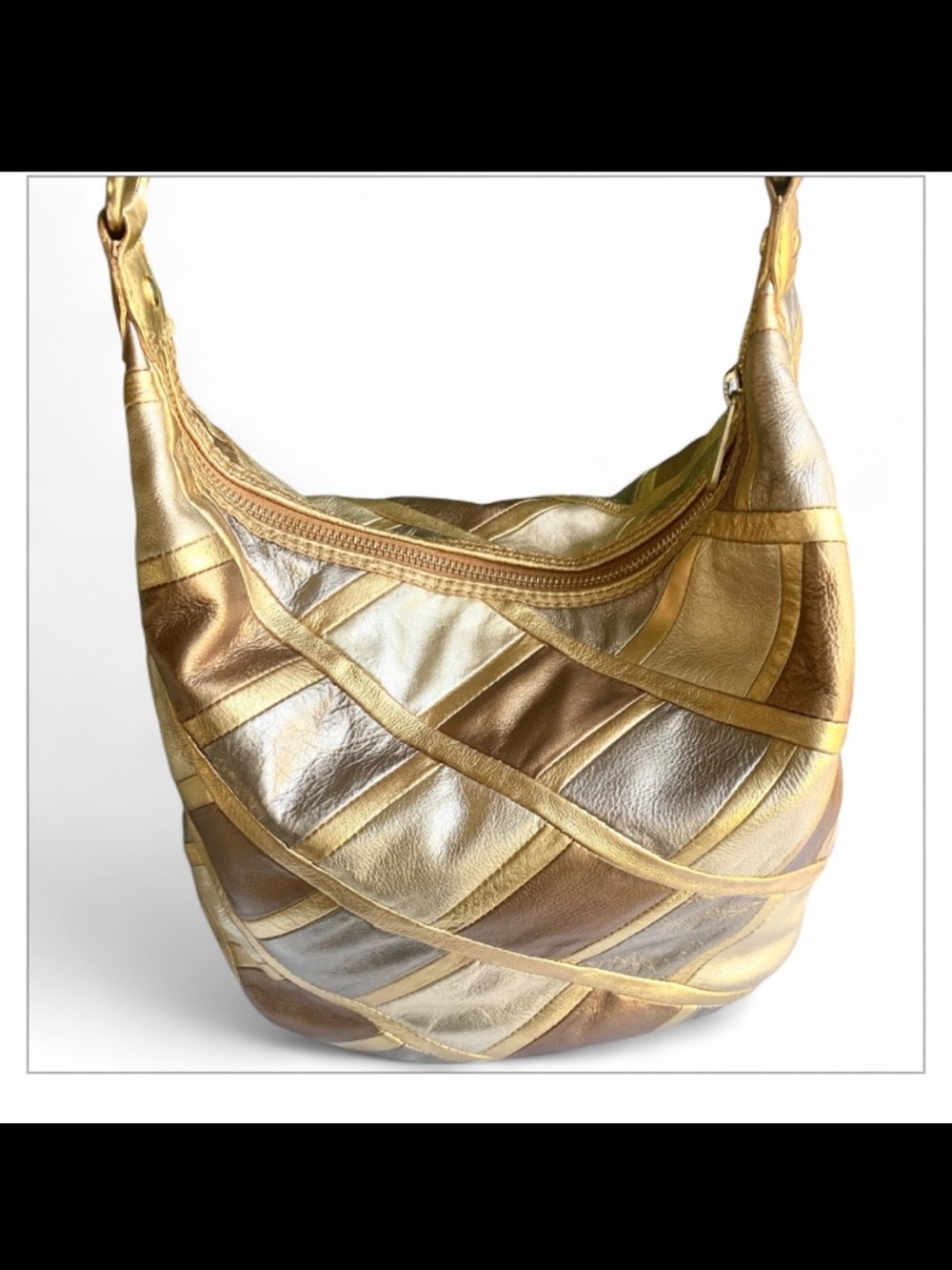 Michael Kors hobo patchwork bag in silver gold and bronze with gold chain EUC